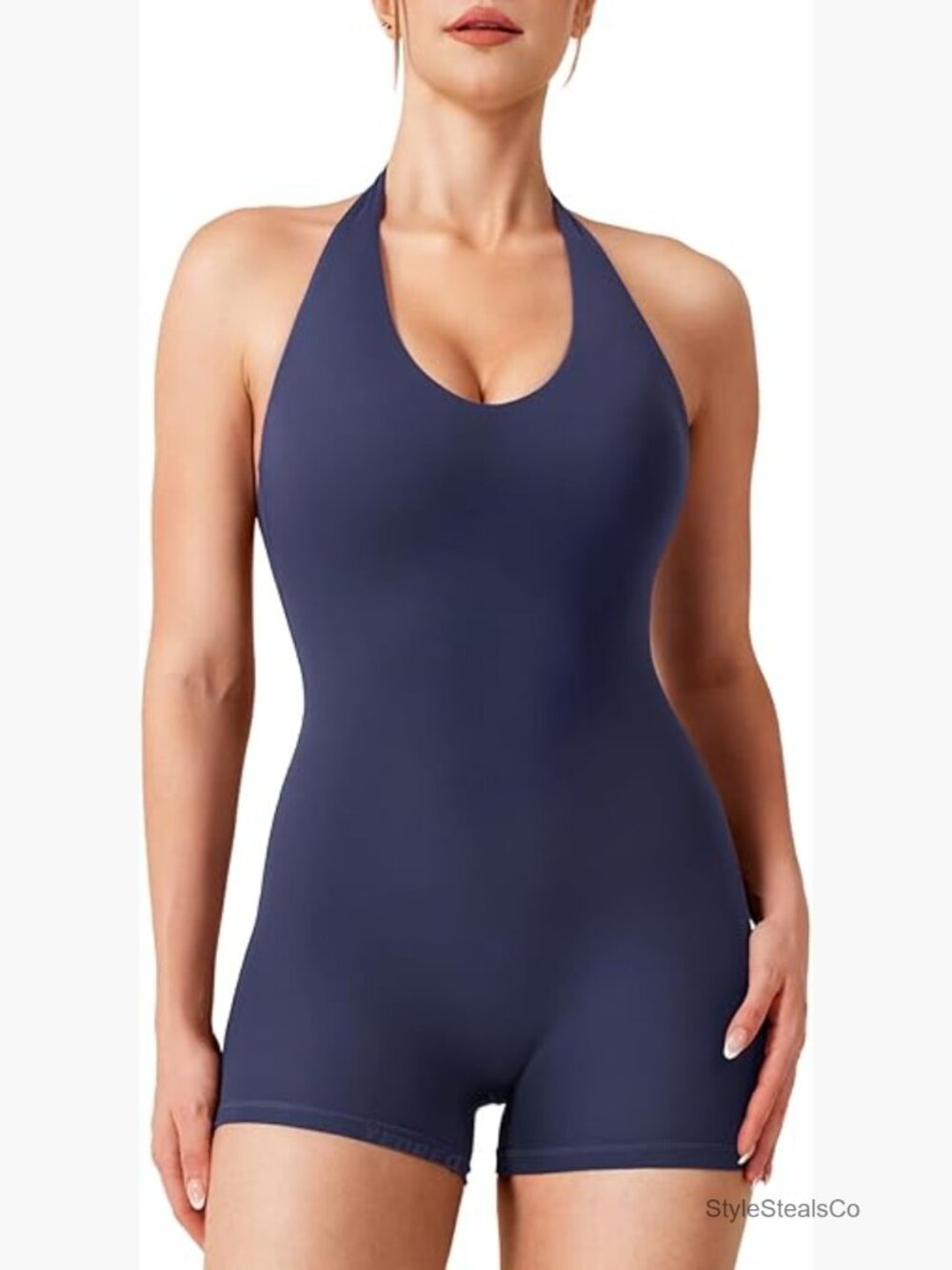 Halter Workout Jumpsuit Open Back Padded Bodysuit Shorts Romper
